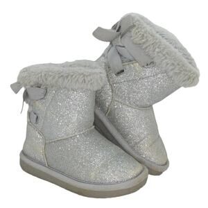 Jumping Beans Toddler Girls Glitter Silver Faux Fur Winter Boots - Size 8